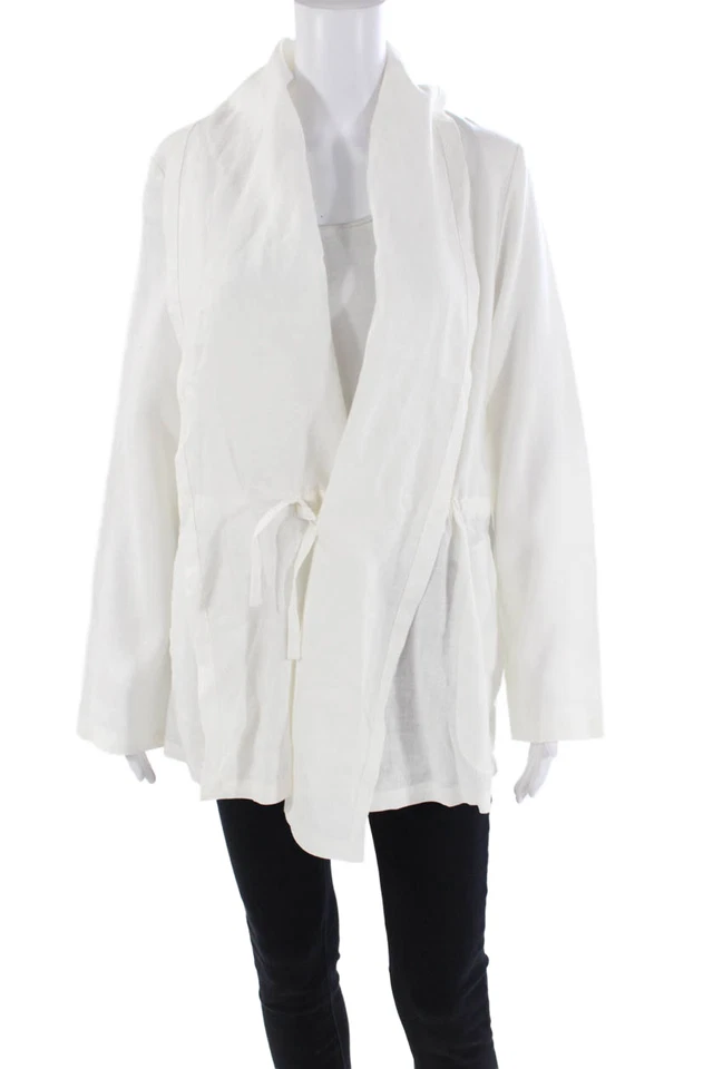 Lafayette 148 New York Womens Linen Long Sleeve Tie Closure Jacket White Size L - Image 1 of 4