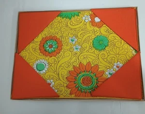 Vintage Victory Tischset Set mit Servietten 70er Jahre Floral Orange Gelb Grün Groovy - Bild 1 von 4