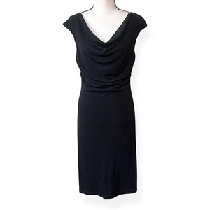 Byer Too! Y2K Classic Black Dress Cowl Neck Split Shoulder Seam Minimalist Sz M - Picture 1 of 16