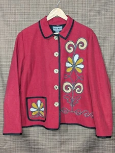 Indigo Moon Vintage Damen Jacke rot Blumen bestickt L - Bild 1 von 7