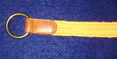 WOMEN'S LINEA PELLE GOLD COLOR JUTE/RUBBER WITH LEATHER TABS BELT SIZE M. - Image 1 of 4
