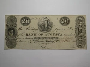 Billete de banco moneda obsoleta Augusta Georgia de $20 1833 Banco de Augusta UNC++ - Imagen 1 de 2