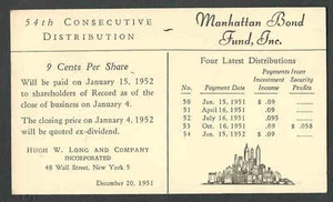 DATED 1951 PC NYC MANHATTAN BOND FUND INC - Picture 1 of 1
