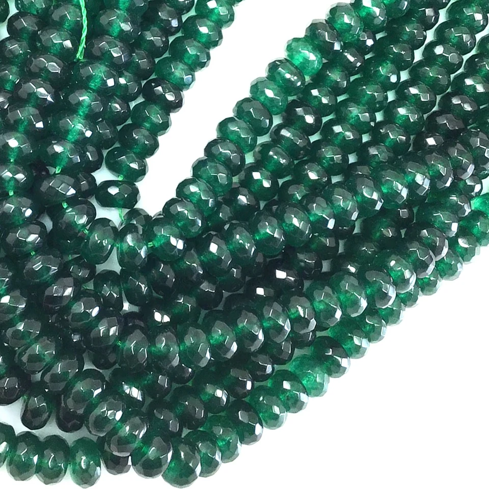Cuentas sueltas de rondelle facetadas de jade esmeralda verde 15" hebra 4 mm 6 mm 8 mm 10 mm Foto 1 de 4