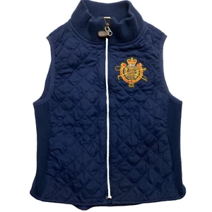 Ralph Lauren Quilted Vest Girls XL Navy Blue Crest Logo High Collar Jacket - Picture 1 of 10