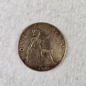 ANTIQUE 1920 Great Britain One Penny Bronze Coin King George V Coin not graded - Picture 1 of 5