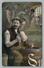 Beer-Drinking Man Imagining Women "Drinkers Dream" Key Stein Cigar Smoking 1910s