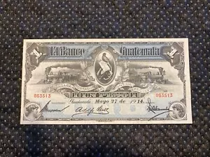 GUATEMALA , 1 PESO 1914-1915 Rare Currency Bank Note Paper Money !! 1st Year - Picture 1 of 12