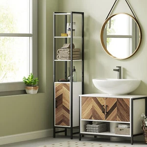 Tall Bathroom Cabinet with 3 Shelves, Tallboy Cupboard, 30 x 30 x 170 cm, White - Picture 1 of 11