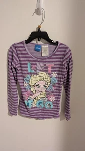 Disney Frozen Long Sleeve Children Shirt, Elsa size Small (6/6X) Purple Strips - Picture 1 of 8