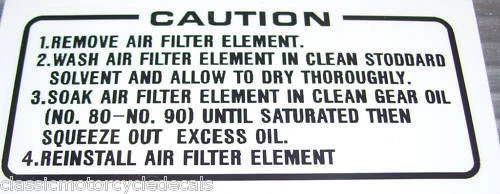 CALCOMANÍA ETIQUETA ADVERTENCIA HONDA XL100S XL125S XL185S FILTRO DE AIRE PRECAUCIÓN  Foto 1 de 1