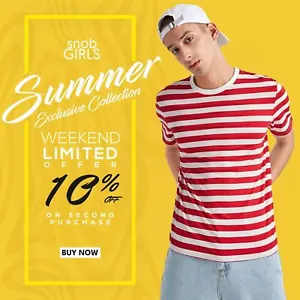 Men Women's Striped T-Shirt Crew Neck Short Sleeve Stripes Casual Summer Top - Picture 1 of 4
