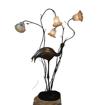 Lifesize Art Nouveau Style Bronze Heron 4 Light Floor Lamp On Stone Base - Image 1 of 4