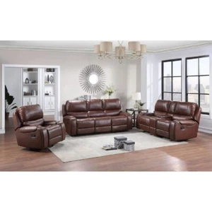 3PC Brown Manual Rocking Sofa Set with USB Port + 2 Power Outlets - Picture 1 of 4