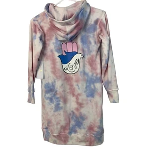 Girls Youth Spiritual Gangster Tie-Dye Hoodie Dress Hamsa Dove Graphic XS 8 7224 - Picture 1 of 8
