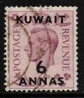 KUWAIT SG70 1948 6a on 6d PURPLE USED