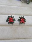 Vintage Holly Celluloid Clip-on Earrings Glitter Christmas Holiday