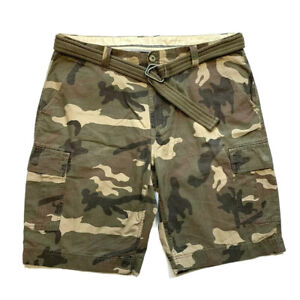 Foot Locker Camo Cargo Shorts Mens 40 Belted Ripstop Camouflage Snap Button EUC