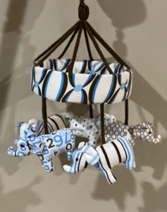 Amy Coe Baby Musical Crib Mobile Play Brahm's Lullaby boys Blue/Brown Elephants - Picture 1 of 12