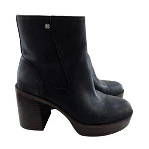Lucky Brand Boots Womens 8 Chunky Platform Olliner Black Leather Moto Edgy Rock - Picture 1 of 12