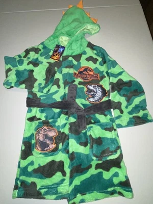Jurassic World￼ hooded bathrobe boys size 4-5 yrs green camouflage - Image 1 of 4