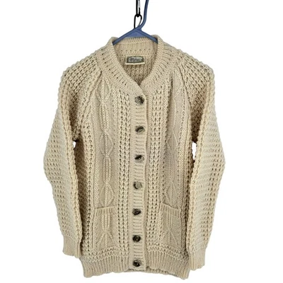 Gaeltarra Sweater Womens Small 38 Cream Aran Knit Wool Cardigan Made in Ireland - Image 1 of 4