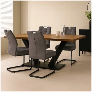 Modernes 4er Set Schwingstühle Dunkelgrau mit trendigem Cord-Bezug Esszimmerstuh - Bild 1 von 2