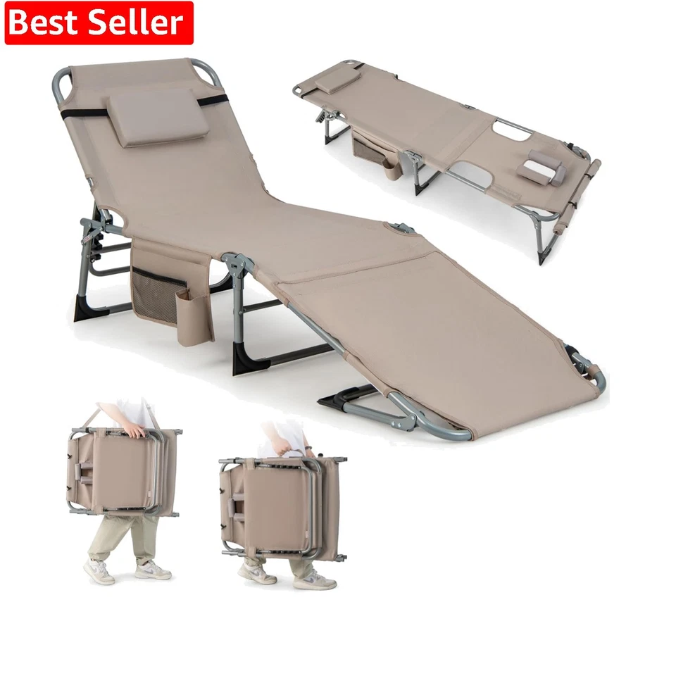 Silla de Bronceado, Sillón de Playa Plegable Exterior con Orificio para Cara/Brazo, 2 Transportes... Foto 1 de 4