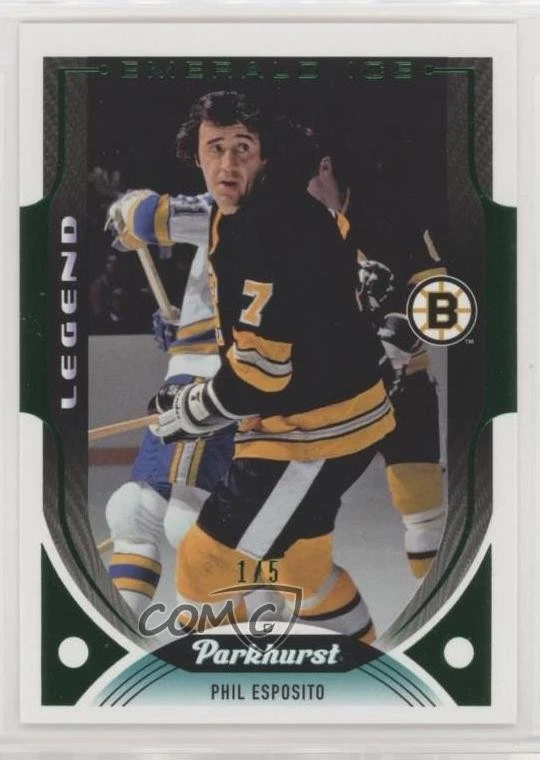 2020 Upper Deck Parkhurst Legends Emerald Ice Achievement /5 Phil Esposito HOF - Image 1 of 2