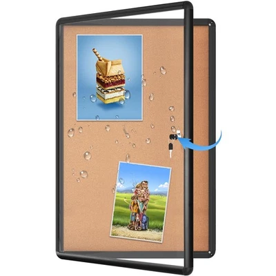 Enclosed Cork Bulletin Board Tamper-Proof Dispaly Case, Black Aluminium Frame... - Image 1 of 4