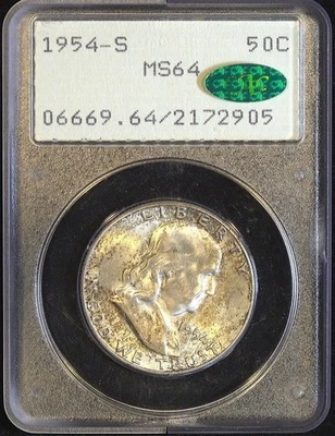 1954-S Franklin Half Dollar – NGC MS64 – CAC Approved – Light Obverse Toning - Image 1 of 4