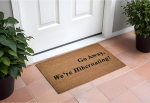 18" X 30" Brown and Black Coir Go Away We Are Hibernating Outdoor Door Mat - Picture 1 of 5