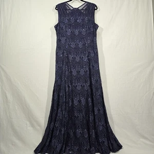 R & M Richards Mother Of The Bride BLUE Sequined Lace Sheer Formal Dress Size 16 - Picture 1 of 23