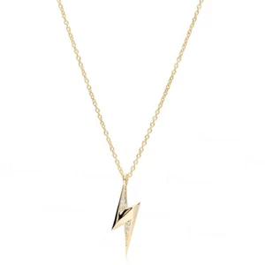 14K Gold 0.03 Ct. Lab-Created Diamond Lightning Bolt Pendant Necklace Fine Jewel - Picture 1 of 6