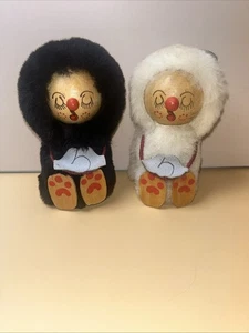 Vintage Soviet Bear Toy SET Figurine Wood Fur Leather Souvenir 4” - Picture 1 of 5