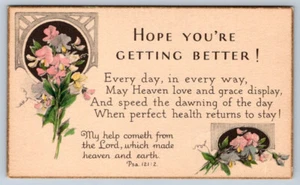 Hope You're Getting Better, Reim, Psalmen 121:2, Blumenstrauß, Vintage Karte - Bild 1 von 2