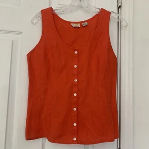 Vtg Liz Claiborne Top Womens  100% Linen Salmon Red Orange Sleeveless Button Euc - Picture 1 of 6