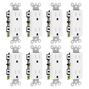 Decora 15 Amp Toma Dúplex Resistente a Manipulaciones, Blanco, Autoconexión a Tierra Paquete de 8 - Imagen 1 de 7
