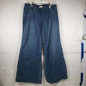 Vtg Old Navy Womens Sz 14 Blue Denim Sailor Button Wide Leg Denim Dark Wash - Picture 1 of 13