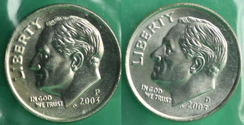 2003 P and D Roosevelt Dime 2 Coins from US Mint Set BU Cellos Ten Cents Two 10c Cover
