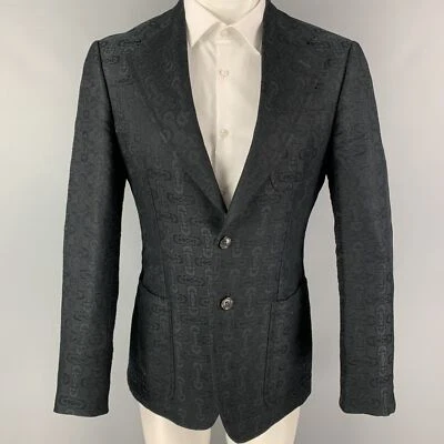 GUCCI Por Tom Ford Talla 36 Negro Jacquard Algodón Seda Muesca Solapa Sport Coat - Imagen 1 de 4