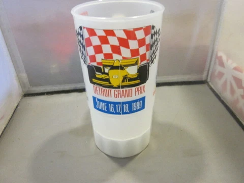 Detroit Grand Prix 1989  PLASTIC LARGE BEER MUG PLASTIC GLASS 7 1/2" TALL Cover