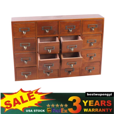 Caja de almacenamiento boticario gabinete catálogo tarjetas biblioteca mesa vintage 16 cajones Foto 1 de 4