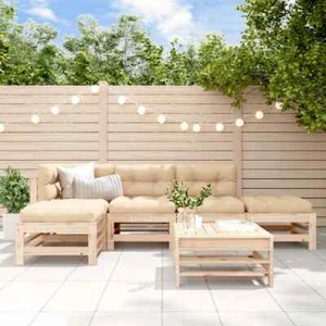 6 PCS Garden Lounge Set Wooden Outdoor Furniture Patio Sofa With Table Stable - Picture 1 of 9
