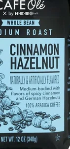 3 Bags HEB Cafe Ole Cinnamon Hazelnut Coffee Whole Bean Or Ground 12 Oz Bag - Picture 1 of 2