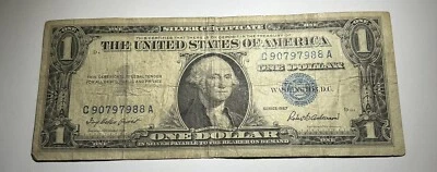 1957 One Dollar Bill Blue Print Uncirculated Silver Certificate C NOTE ( Good )  - Image 1 of 2