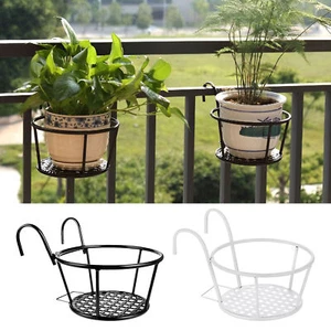 Hanging Railing Flower Pot Holder Balcony Plant Basket Metal Fence Rail Garden - Picture 1 of 14