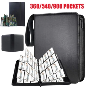 Raccoglitore tascabile 360-900 carte con cerniera 9 tasche raccoglitori album cartella nero - Foto 1 di 19