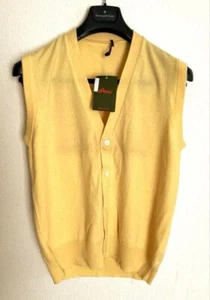 New Brioni Cashmere 100% Knit Vest Cardigan Yellow Size 48 Italy New with Tag - Picture 1 of 5