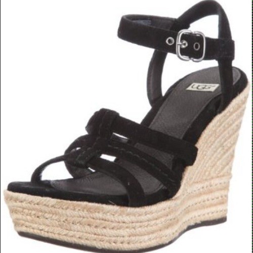 NUOVI sandali con tacco Ugg CALLIA neri scamosciati plateau zeppa cinturino alla caviglia taglia 10 NUOVI